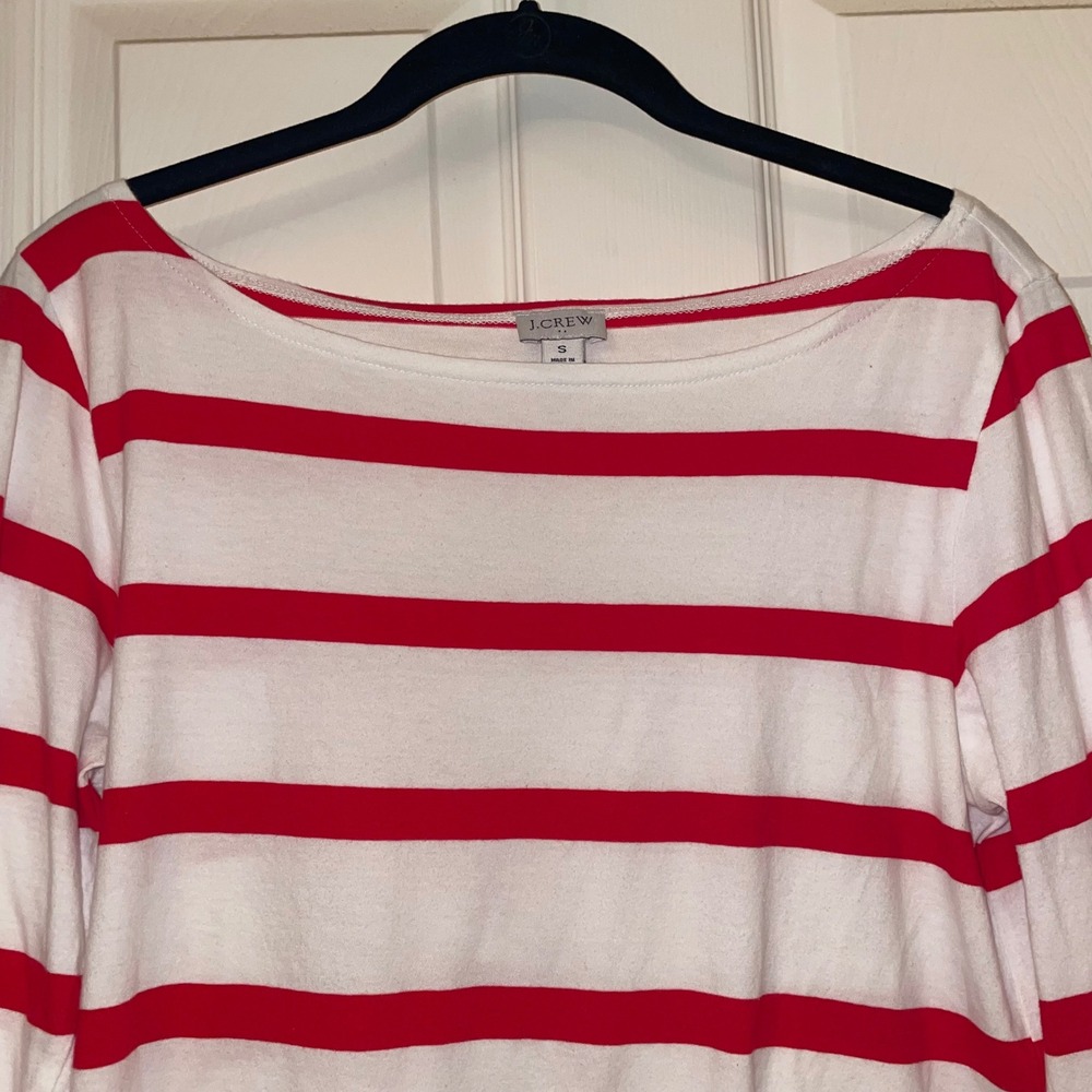 J.Crew Re-Imagined Red White Striped Boatneck Long Sleeve Cotton Tee AW619‎ SP21